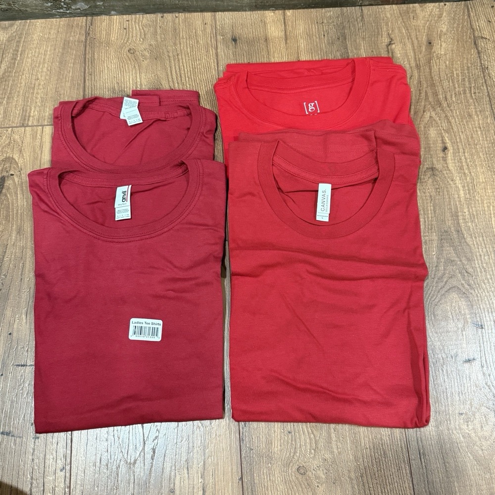 Lot of 4 Bella Canvas Anvil Sz S , L Unisex Tshirts Wholesale Blanks‎ Red
